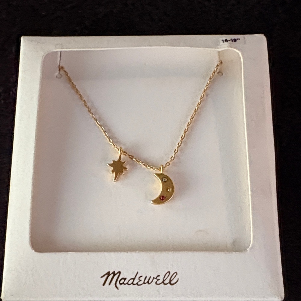 Madewell Gold Moon and Star Necklace with Tiny Colored Accents